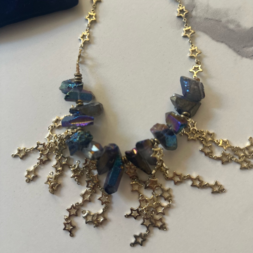 Gold Star And Rainbow Quartz Necklace